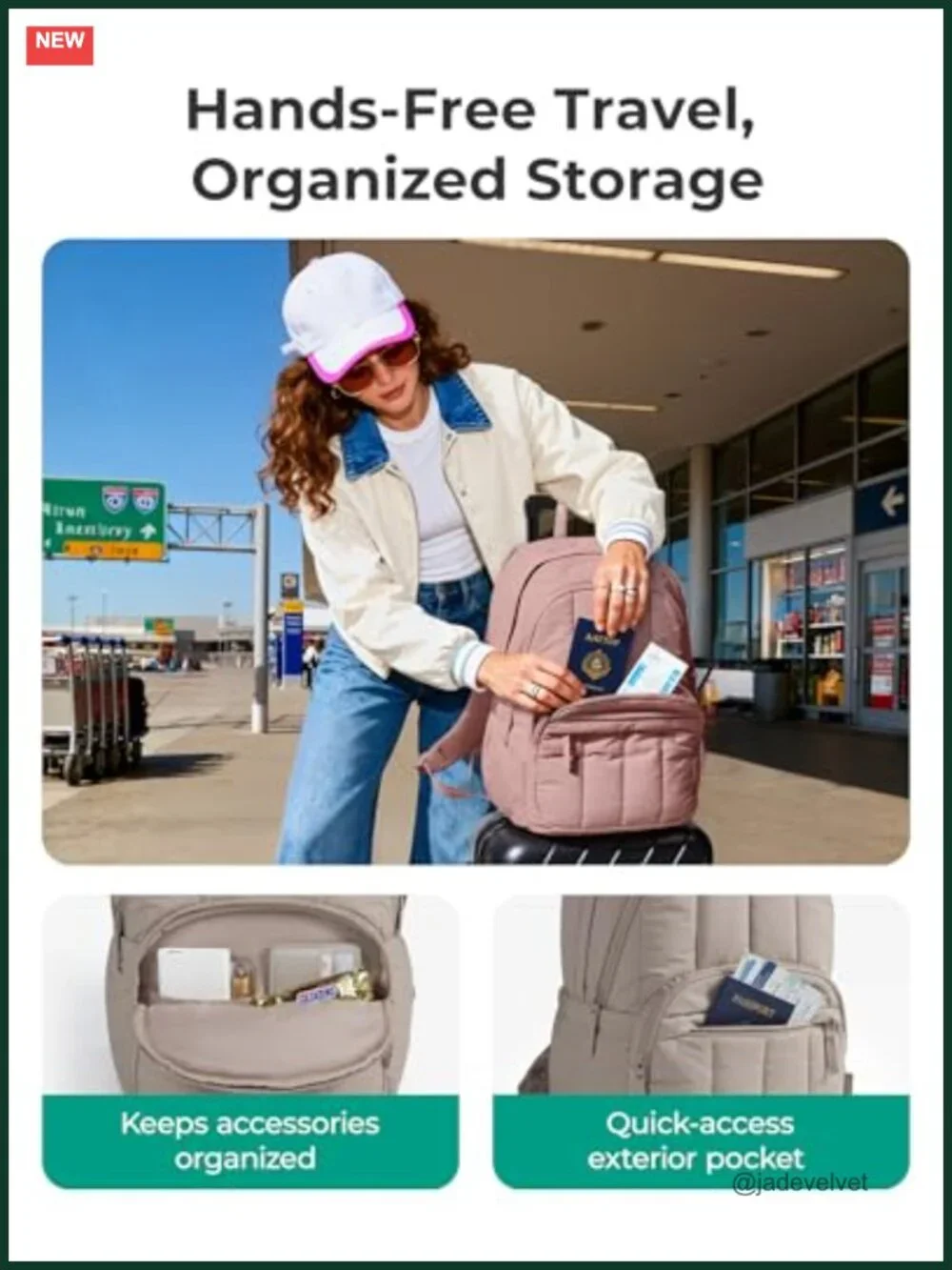 Quilted Laptop Backpack for Women, College Travel Bookbag with Padded Sleeve,